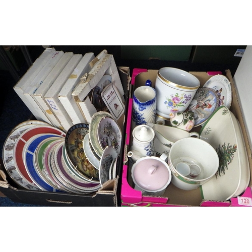 120 - Two boxes of misc collectables to inc wall plates, Spode, etc (2)