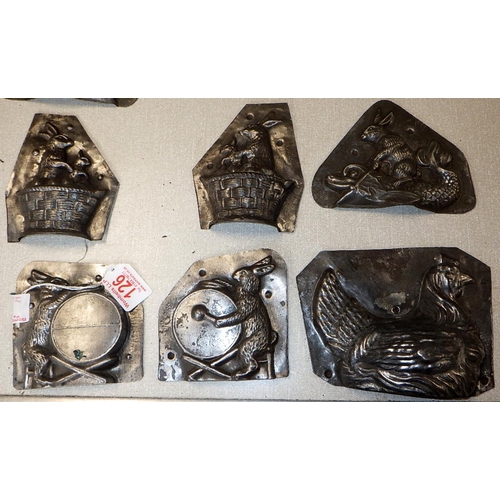 126 - Five vintage French ? tin plate chocolate moulds