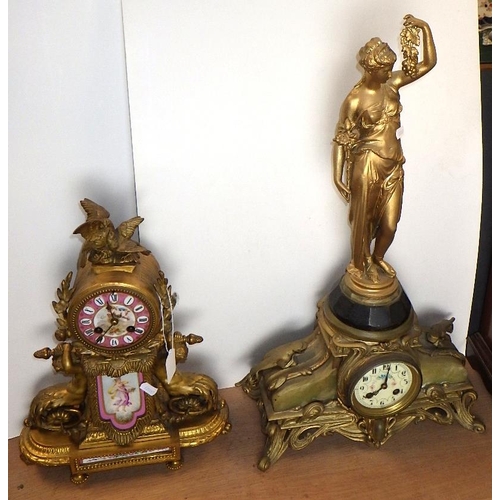 136 - Two French ormulo mounted mantle clocks af (2)