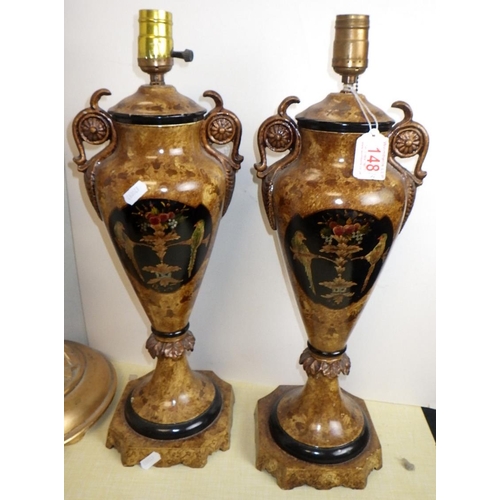 148 - A pair of modern table lamps and a large gilt stand (3)