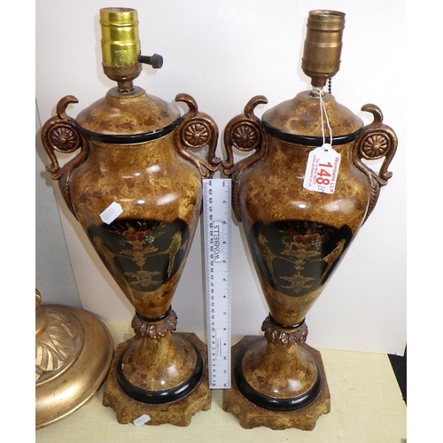 148 - A pair of modern table lamps and a large gilt stand (3)