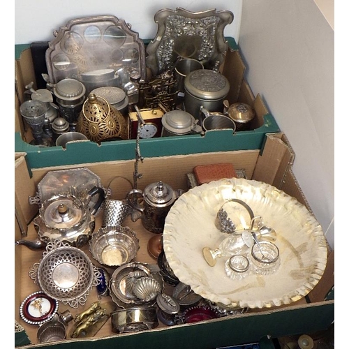 160 - Two boxes of misc silver plate & metal wares (2)