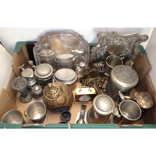 160 - Two boxes of misc silver plate & metal wares (2)