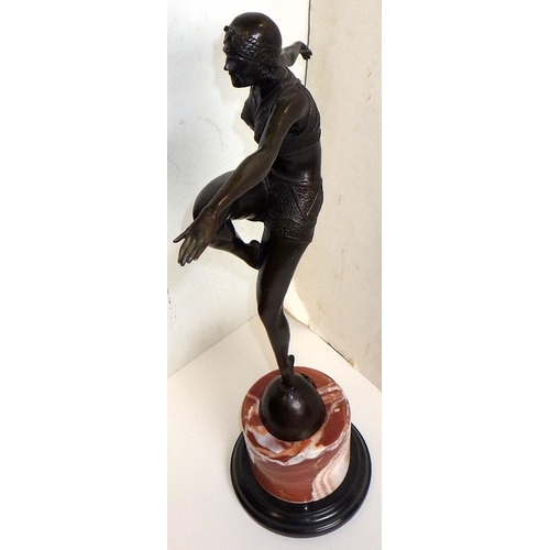 170 - A reproduction bronze Art Deco style dancer on a marble base, after J Phillip 57cm tall