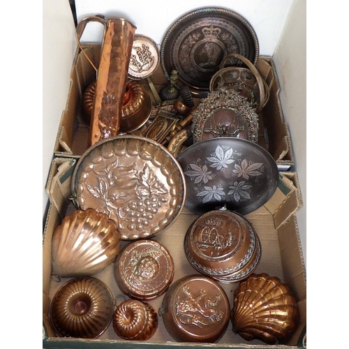 172 - Two boxes of misc copper wares to inc moulds etc (2)