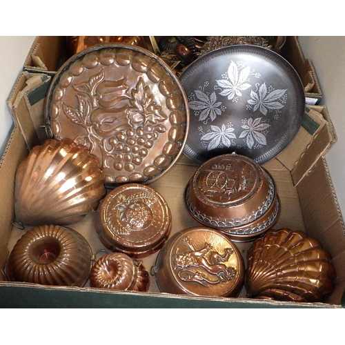 172 - Two boxes of misc copper wares to inc moulds etc (2)