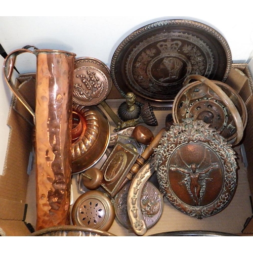 172 - Two boxes of misc copper wares to inc moulds etc (2)