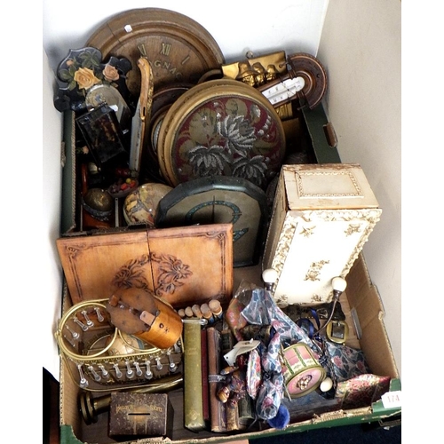 174 - Two boxes of misc collectables to inc pull-along horse, beadwork stool, books etc (2)