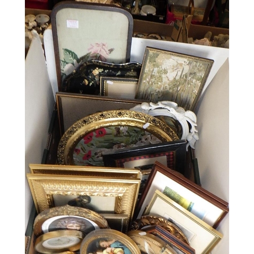 175 - Two boxes of small prints, miniatures, embroideries etc (2)