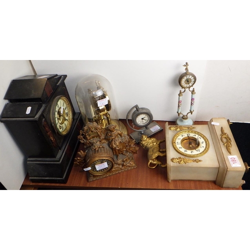 180 - An ormulo mounted mantle clock together with a slate & marble clock and further clocks AK (6)