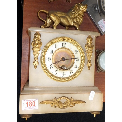 180 - An ormulo mounted mantle clock together with a slate & marble clock and further clocks AK (6)