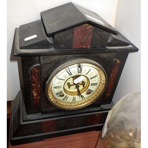 180 - An ormulo mounted mantle clock together with a slate & marble clock and further clocks AK (6)