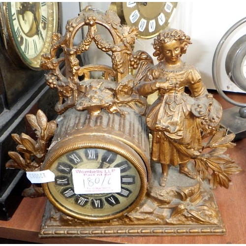 180 - An ormulo mounted mantle clock together with a slate & marble clock and further clocks AK (6)