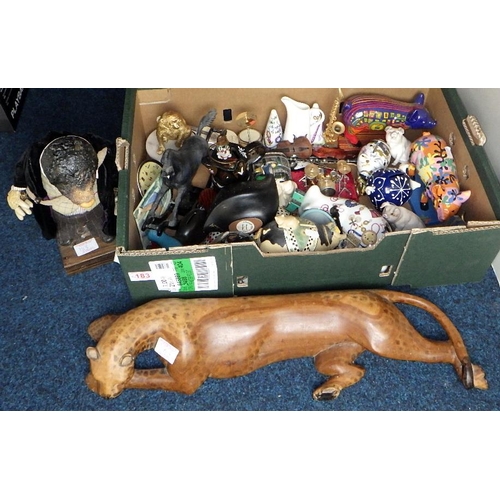 183 - A boxwood advent calendar together with a carved leopard and a box of misc collectables (qty)