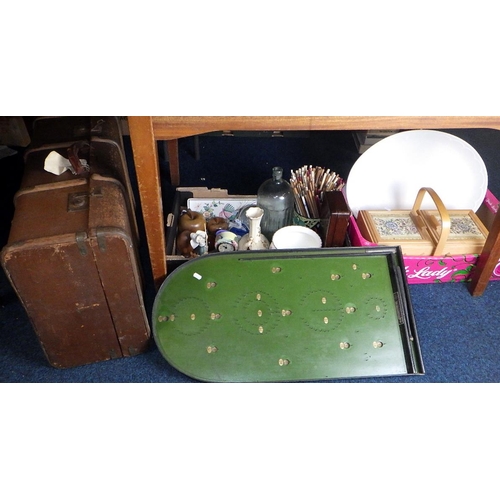 213 - A qty of misc ceramics & collectables to inc sewing box, Aynsley planter, trunk, bagatelle etc