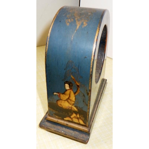 224 - A Chinoiserie decorated 8day mantle clock together with a small blue Chinoiserie bedside clock (2)