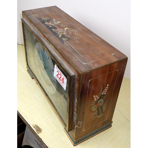 224 - A Chinoiserie decorated 8day mantle clock together with a small blue Chinoiserie bedside clock (2)