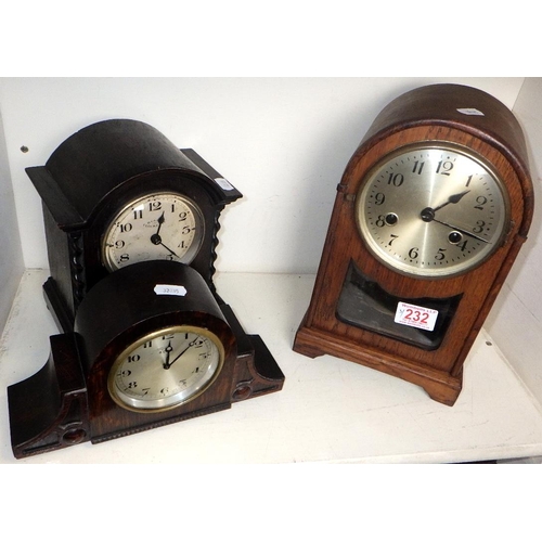 232 - A striking dome top mantle clock together with two further clocks (3)