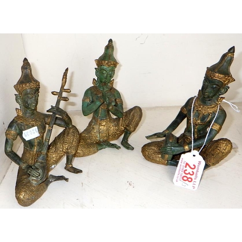 238 - Three cast metal Asian musician sculptures