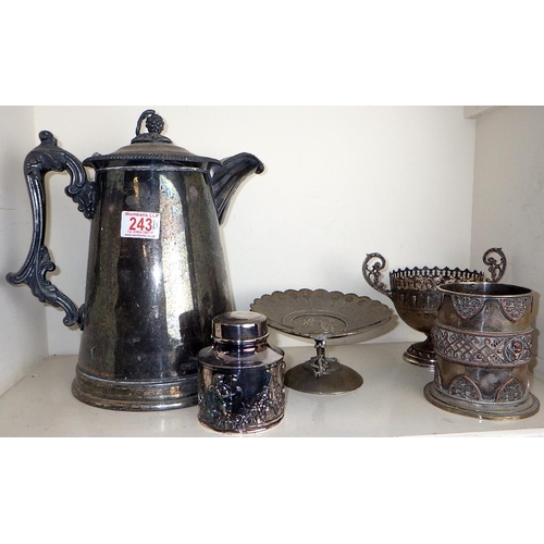 243 - A large silver plated pitcher together with further plated wares af dents