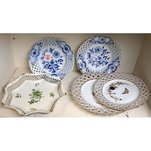 246 - A pair of early 20thc Meissen blue & white circular ribbon plates together with three further ribbon... 