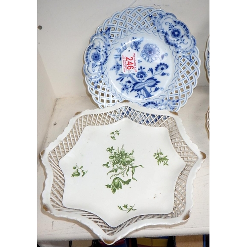 246 - A pair of early 20thc Meissen blue & white circular ribbon plates together with three further ribbon... 