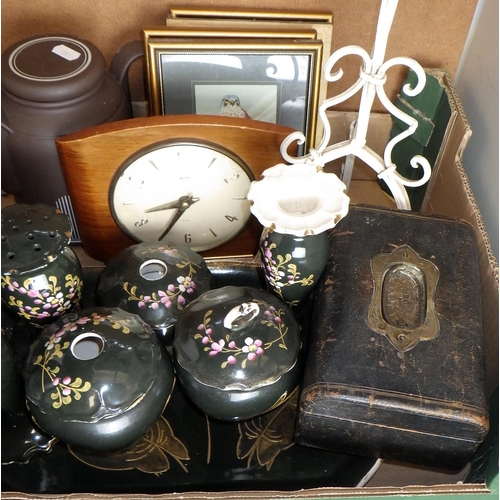 20 - A misc lot to inc dressing table set, candle holders, clock etc