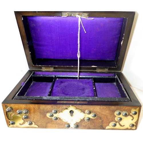 255 - A Victorian walnut brass mounted jewellery box 21cm wide