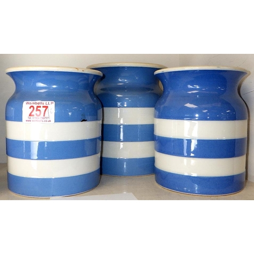 257 - A group of 6 T G Green blue and white Cornish kitchen jars