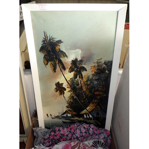 285 - A oil on board signed AS1973 together with a further oil, framed Lui Jane Fonda magazine and a qty o... 