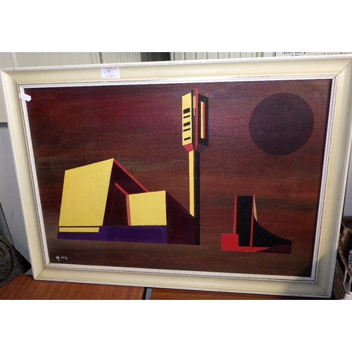 285 - A oil on board signed AS1973 together with a further oil, framed Lui Jane Fonda magazine and a qty o... 