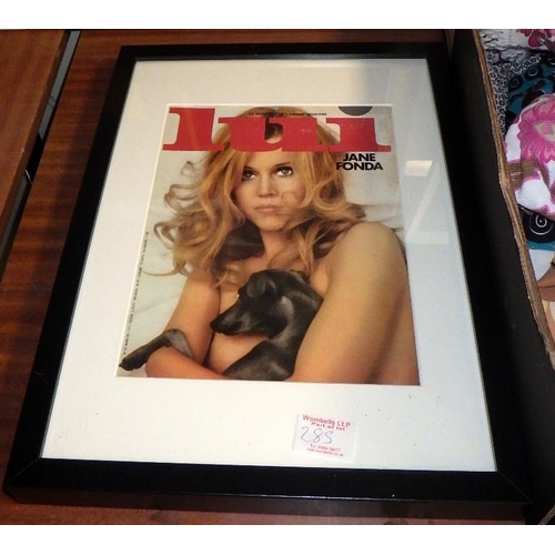 285 - A oil on board signed AS1973 together with a further oil, framed Lui Jane Fonda magazine and a qty o... 