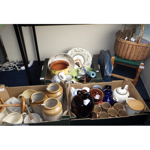 286 - A large qty of misc ceramics, stone are jars, stool , wicker basket etc (qty)