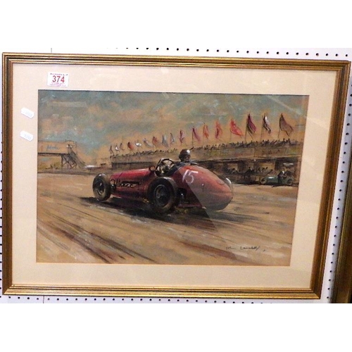 John Lansdall signed mixed media picture of a racing car 64 x 48cm inc frame