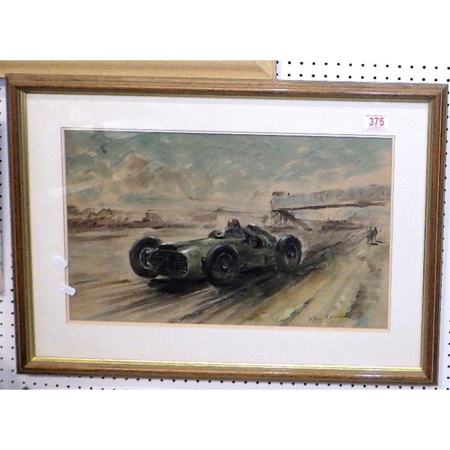 John Lansdall signed mixed media picture of a racing car 64 x 48cm inc frame
