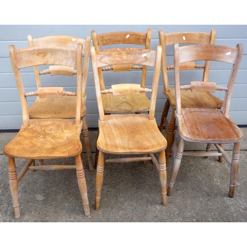 788 - Six stripped Victorian kitchen chairs