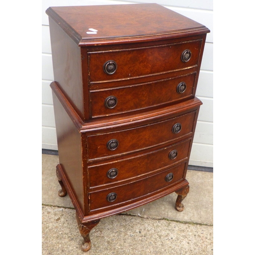 804 - A small chest on chest style chest of drawers, 46cm wide, marks