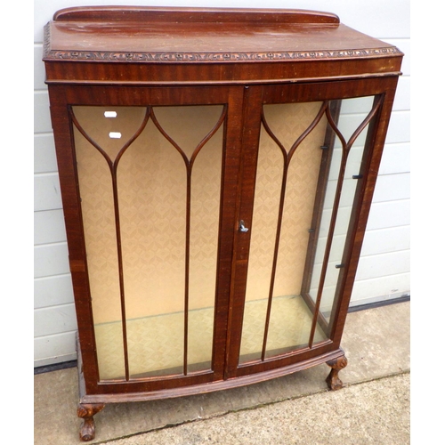 809 - A bowfronted mahogany china cabinet, 86cm wide, marks