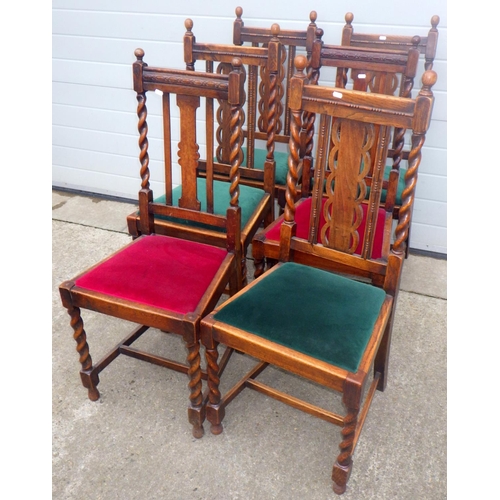 829 - A set of four 1930's barleytwist dining chairs & two similar (6) (loose)