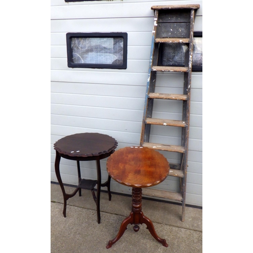 852 - An Edwardian occasional table together with a Victorian tripod table and a set of painted wooden ste... 