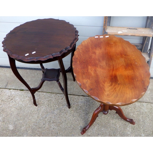 852 - An Edwardian occasional table together with a Victorian tripod table and a set of painted wooden ste... 