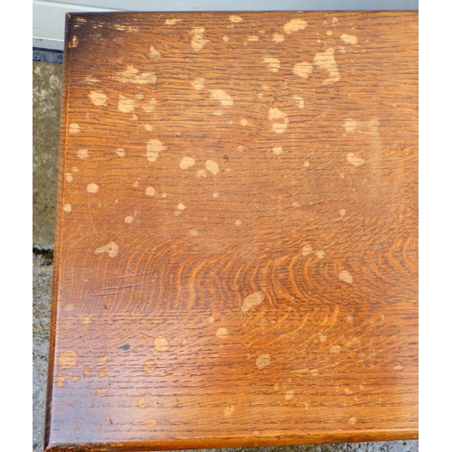 855 - A linenfold panelled oak/ply blanket box, top marked, 95cm wide