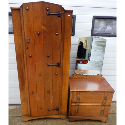 863 - An oak/ply single wardrobe, 78cm wide & matching dressing chest (2)