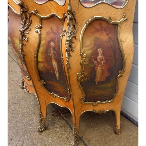 890 - A kingwood & gilt metal mounted, Vernis Martin style, bombe vitrine display cabinet 194cm high 130cm... 