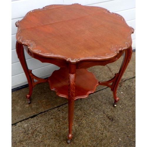 894 - An Edwardian mahogany window table, repairs, 74cm across, together with a walnut nest of three occas... 