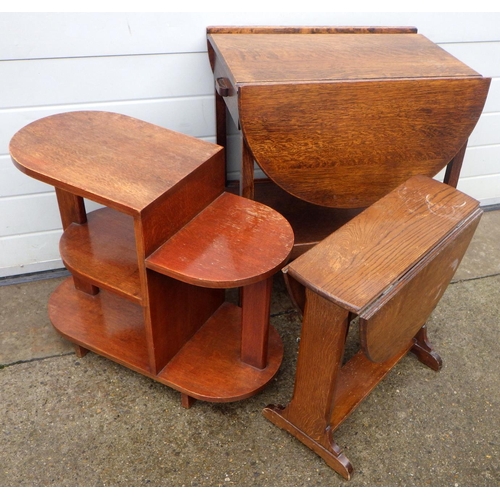 895 - A 1930's oak three tier occasional table, drop leaf trolley & drop leaf occasional table (3)