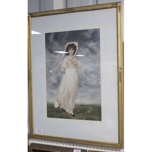 370 - Portrait of a young woman, unsigned watercolour painting, 25 x 34cm within mount and frame; a Pinkie... 