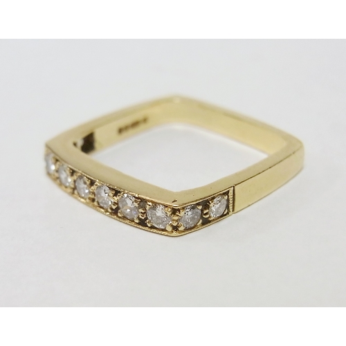 54 - A half hoop square shank ring set with ten round cut diamonds, 18ct gold; a similar 18ct gold ring s... 