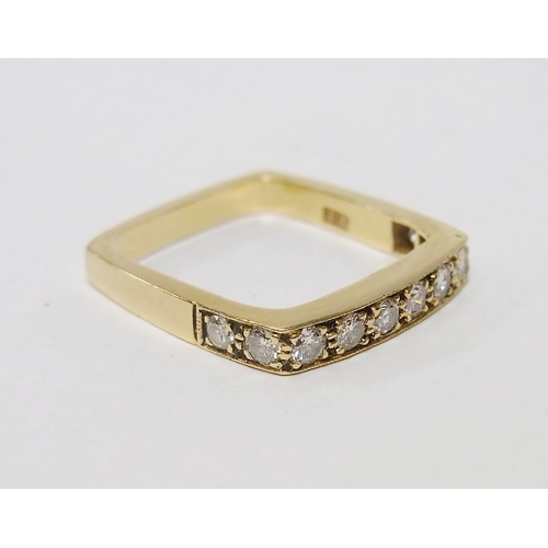 54 - A half hoop square shank ring set with ten round cut diamonds, 18ct gold; a similar 18ct gold ring s... 