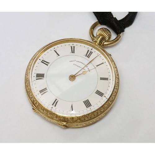 65 - A Thomas Russell & Son pocket watch comprising a pin set 3/4 plate lever movement within an engraved... 